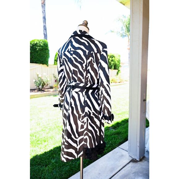 Women's Y2K Bebe Zebra Print Trench Coat Jacket - Picture 3 of 9